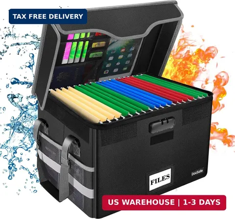 DocSafe Fireproof Document Box with Lock, File Storage Organizer with Mesh Pocke