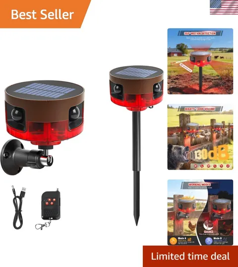Solar Outdoor Motion Sensor Alarm-Dog Barking or Gunshot Sound | 130dB Noise,...