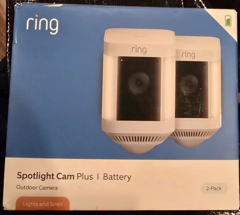Ring Spotlight Cam Plus Camera Indoor/Outdoor Wireless Pack of 2 Battery New!!!!