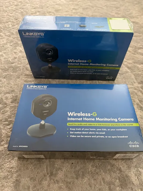 2 linksys wireleas-g internet home monitoring cameras, new in box sealed