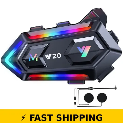 WNJACO Motorcycle Helmet Bluetooth Headset with RGB Lights