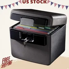 NEW Black Fireproof Waterproof File Document Box Key Lock 14.3x15.5x13.5 Safebox