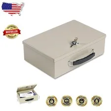 MMF Industries Fireproof Steel Chest Key Lock Tan 12.25" Secure Document Box