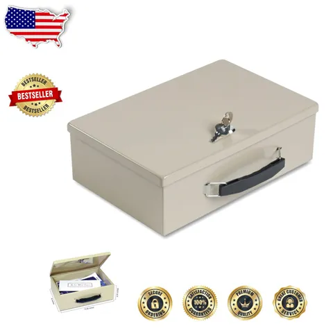 MMF Industries Fireproof Steel Chest Key Lock Tan 12.25" Secure Document Box