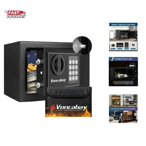 Money Safe Box for Home with Sensor Light & Fireproof Money Bag - 0.23 Cubic ...