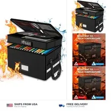 RHM Fireproof Document Box with Lock, 2 Layer Fire Proof File Box for Documen...