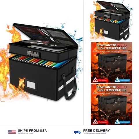 RHM Fireproof Document Box with Lock, 2 Layer Fire Proof File Box for Documen...