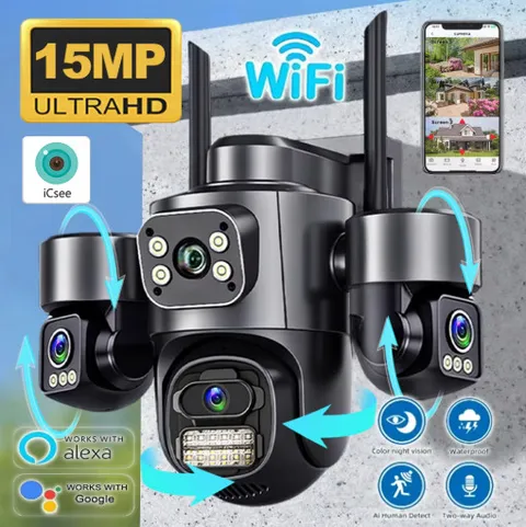 15MP WiFi Security Camera Auto Tracking 3 Screen Color Night Vision CCTV