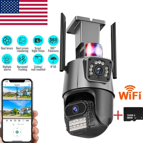 4MP PTZ IP Camera Wifi Security Outdoor Dual Lens Zoom Speed Dome Camera
