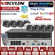 Vikylin SmartFind 8CH 8POE NVR 4K 8MP Dual Lens POE IP Camera 180° Panoramic Lot