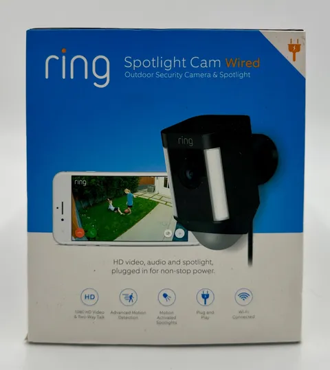 Ring Spotlight Cam Wired Gen 1 Plug-In Camera Black 8SH1P7-BEN0 Sealed Box