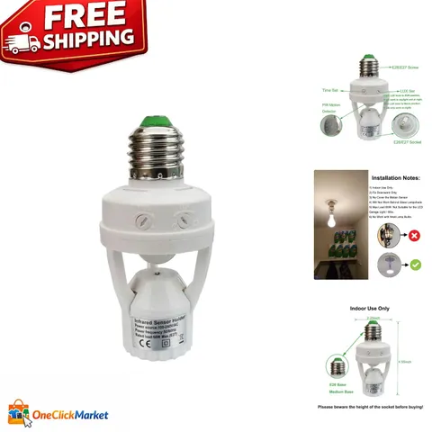 PIR Motion Sensor Light Socket E26/E27 – Smart Auto On/Off Indoor Lighting