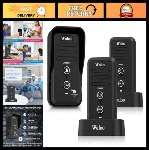 Wireless Intercom Doorbell Chime - Waterproof, 1/2 Mile Range, Rechargeable Batt