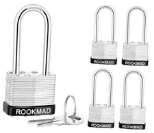Keyed Padlocks, Laminated Steel Padlock, Keyed Alike Locks with 5 Pack Long