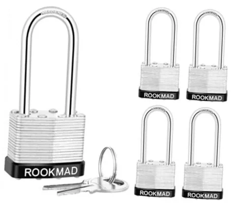 Keyed Padlocks, Laminated Steel Padlock, Keyed Alike Locks with 5 Pack Long