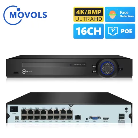 Movols 16CH 4K POE NVR H.265 ONVIF Surveillance Security Video Recorder 4K 5MP 4