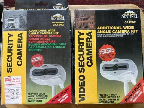 TWO Home Sentinel CA1202 Security Wide-Angle Cameras + Mounts, 65' S-Video Cable