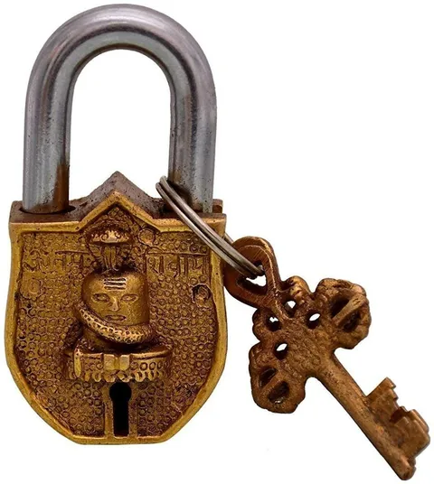 Handmade Rare Door Lock Handmade Brass Antique Padlock Lock: Mahadev Shiv ling