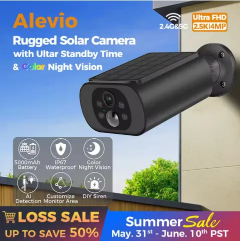 Solar WiFi Security Camera Outdoor 2.5K AI Detection Night Vision Battery Cam