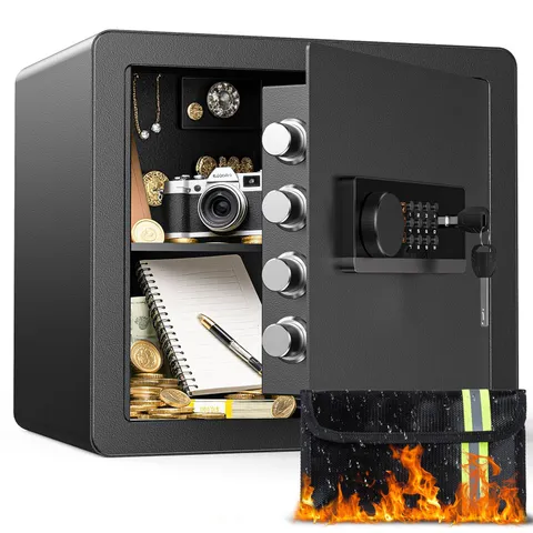 1.4 Cuft Home Safe for Money, 4 Locking Bolts Steel Safety Box with LED Light...