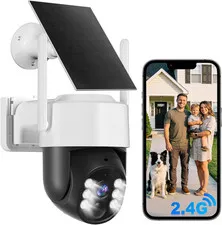 Solar Security Camera Wireless Outdoor, 2K HD Surveillance Solar Powered Wifi Ca