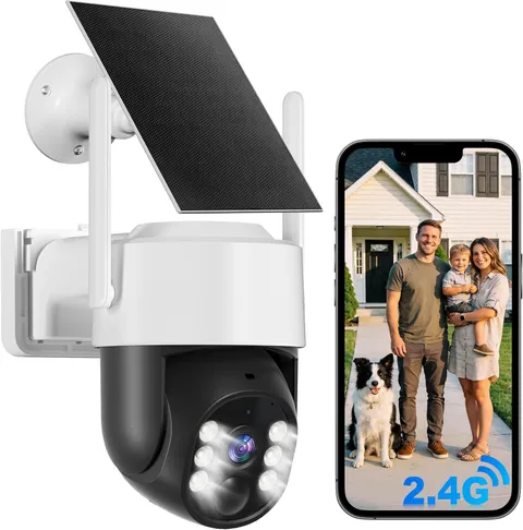 Solar Security Camera Wireless Outdoor, 2K HD Surveillance Solar Powered Wifi Ca