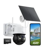 C291 4MP Solar Security Cameras Wireless Outdoor, 360° Pan Tilt Battery Camer...
