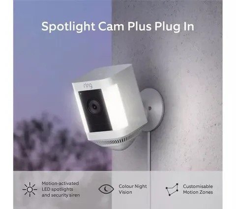 Ring Spotlight Cam Plus Plug-In White  Outdoor/Indoor Camera Brand New Sealed.