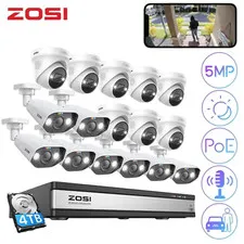ZOSI 8CH/16CH 4K NVR 5MP PoE Security Camera System AI Detect Network 24/7 View