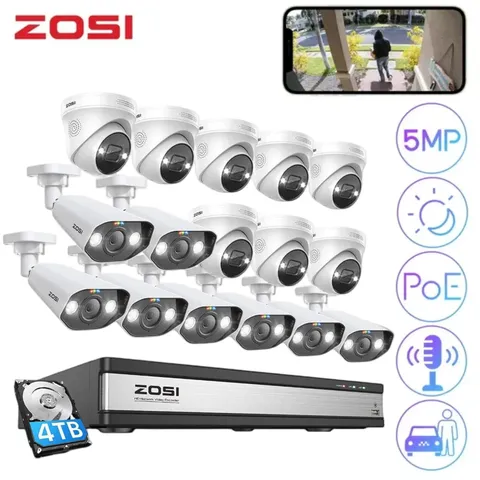ZOSI 8CH/16CH 4K NVR 5MP PoE Security Camera System AI Detect Network 24/7 View