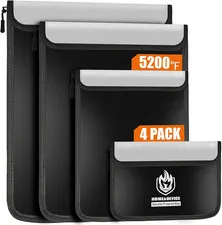 4 Pack Fireproof Document Bags, Waterproof Document Pouch Holder with Zipper, Fi