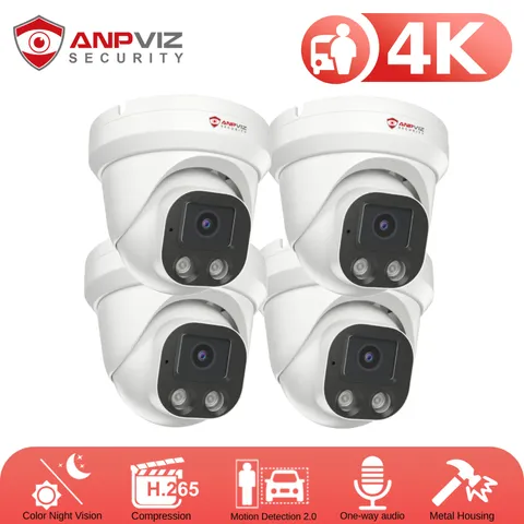 Anpviz 4PCS 8MP 4K PoE IP Camera Outdoor Metal Color Night Vision Human Detectio