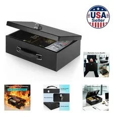 Fireproof Document Box Key Lock Security Safe Steel Black Portable Home Office