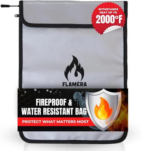 Fireproof and Water-Resistant Bag with Two Pockets and Secure Zipper – 15" X 11"