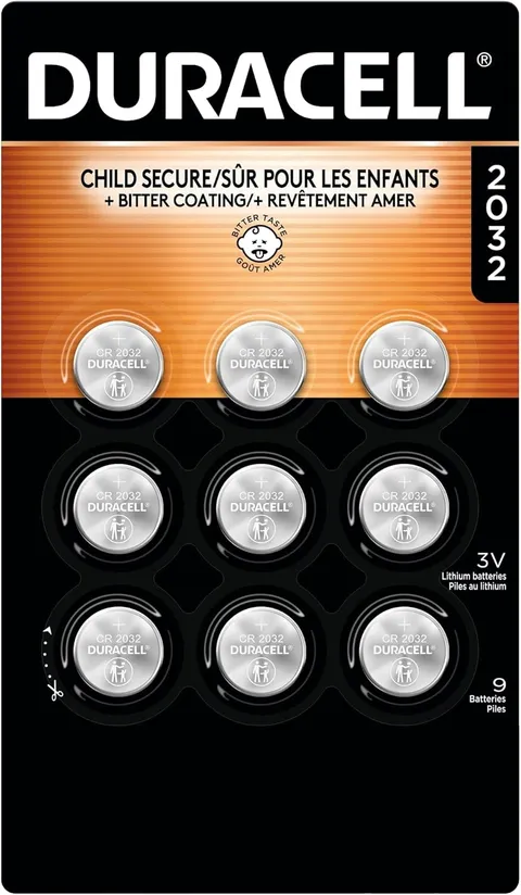 Duracell 2032 Lithium Battery, 9 Count (Pack of 1), Child Safety Features, Compa