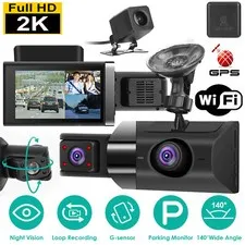 140° Angle GPS WiFi Dash Cam 2K 3 Channel Driving Recorder Car Front+Rear Camera