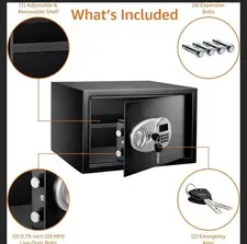 Digital Keypad Security Safe Black Metal 16.9x14.6x10.6 