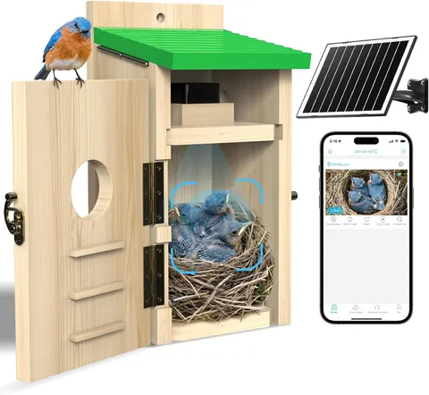 Bird House with Camera Solar Powered, Wi-Fi,Motion Detection & Night