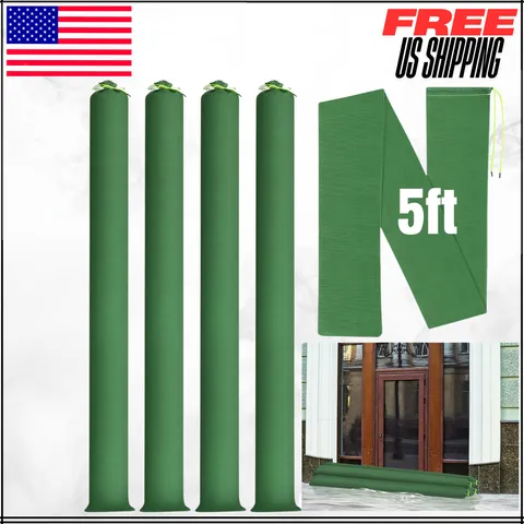 Green Canvas Rain Wind Flood Barrier Sandbags W/ Elastic Band 5' 4PC
