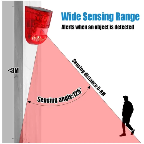 Solar Sound and Light Alarm Motion Sensor 129db Ou
