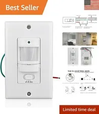 Compact 110V Light Switch with 180° Motion Sensor – Easy Install, White