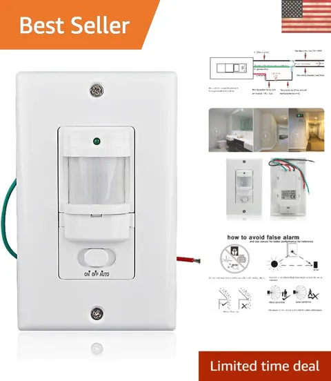 Compact 110V Light Switch with 180° Motion Sensor – Easy Install, White