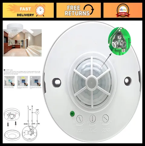 360° Ceiling PIR Motion Sensor Switch - 3 Detectors, 10-40ft Range, High Sensiti