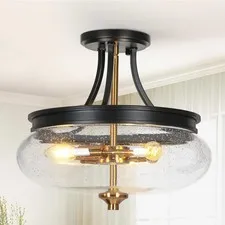 classy leaves Semi Flush Mount Ceiling Light, Black and Plating Brass