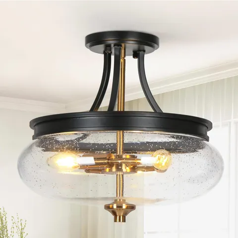 classy leaves Semi Flush Mount Ceiling Light, Black and Plating Brass