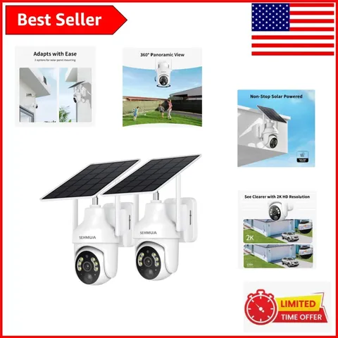 Wireless 2-Pack 2K Solar Security Cameras with Color Night Vision and Audio