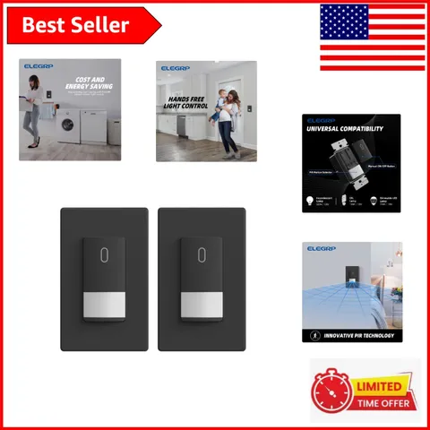 Matte Black Motion Activated Light Switch for LED/CFL/Incandescent - 2-Pack