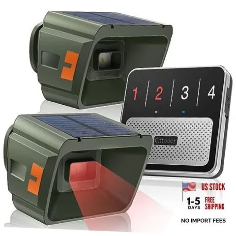 Solar Driveway Alarm Wireless Outdoor 1/2 Mile Range - 1 Receiver & 2 Sensors