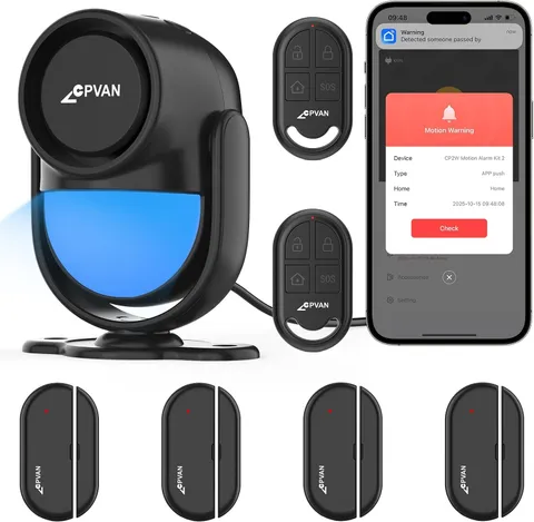 Wifi Motion Sensor Alarm System, 125Db Smart PIR Motion Detector with 4 Door Win