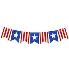 Pre-Strung Patriotic Linen Banner with Red, White & Blue Star Panels, Rustic